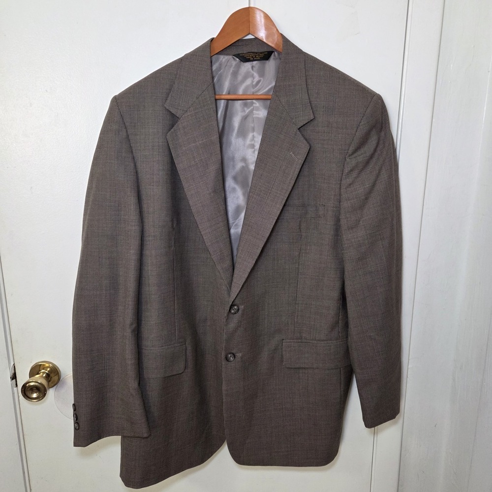 Sturbridge Classics Mens 44L Sport Coat Blazer Brown Houndstooth Wool‎ 2 Button